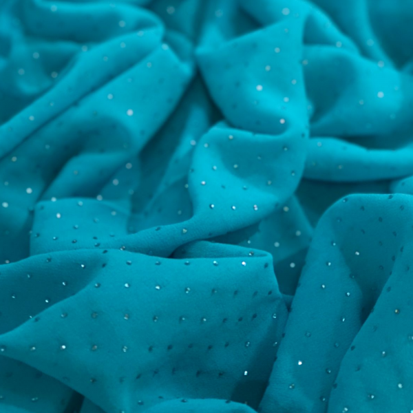 Crepe GGT Azul Cerúleo Com Strass